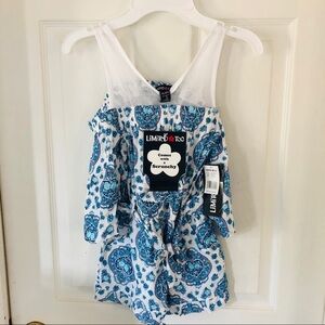 NWT LIMITED TOO blue floral printed mesh boho cold shoulder romper girls SZ 6X